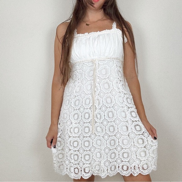 Betsey Johnson Novelty‎ Cotton and Venise Lace Tulip Mini Dress Y2K - Picture 1 of 13